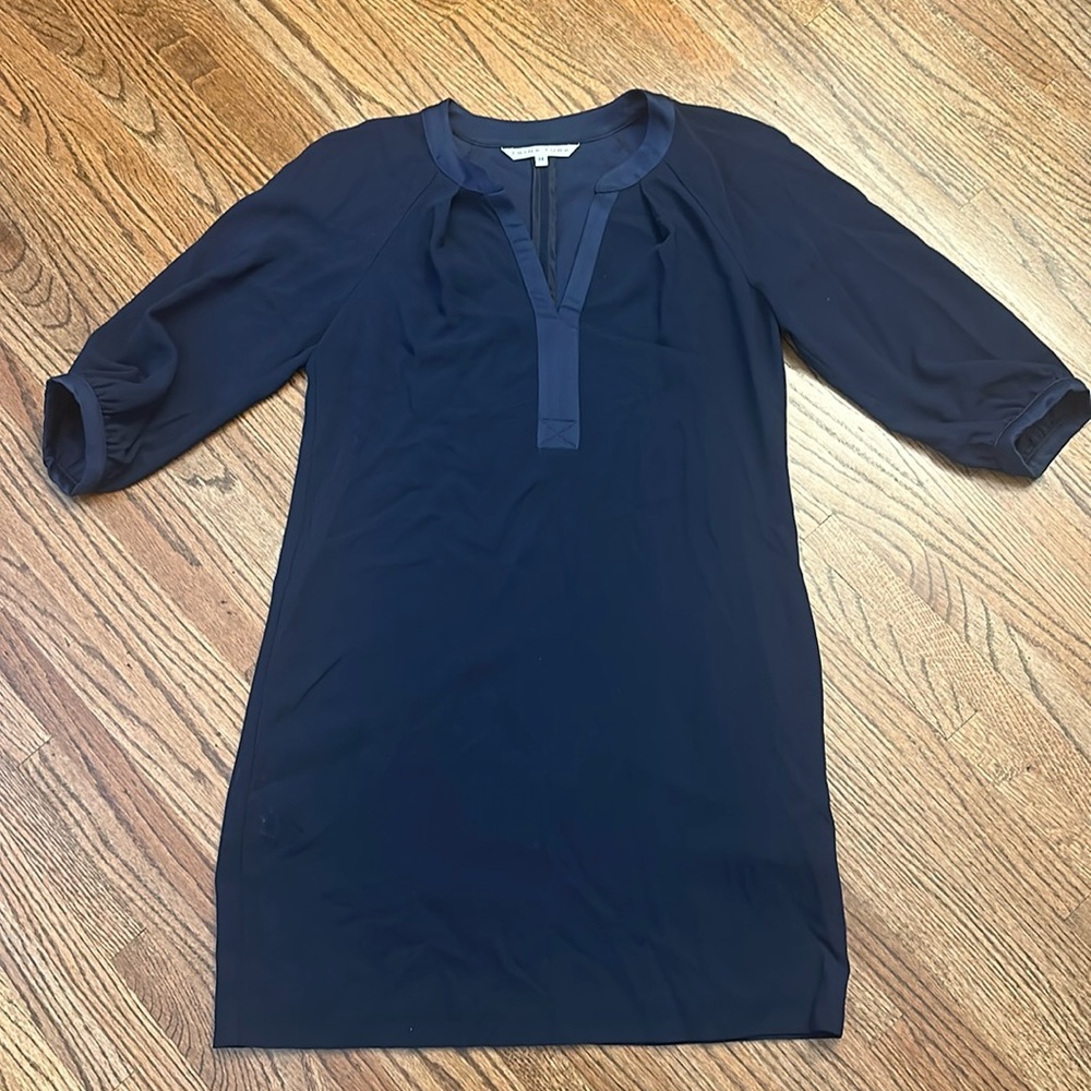 Trina Turk Navy V Neck Sheath Dress with Satin Trim Size M
